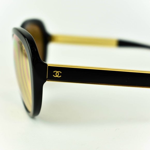 CHANEL Black/Gold CC 18k Gold Mirrored Sunglasses main image 11